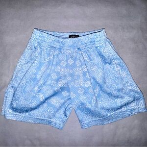 Azva Men's Pale Blue Paisley Mesh Athletic Shorts